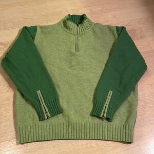 Ferrante Pullover 100% Merino Wool Made in Italy Kelly Green 2 Tone 1/4 zip